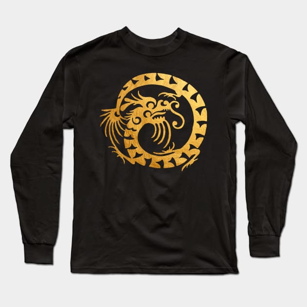 Gold Circular Dragon Long Sleeve T-Shirt by ppandadesign